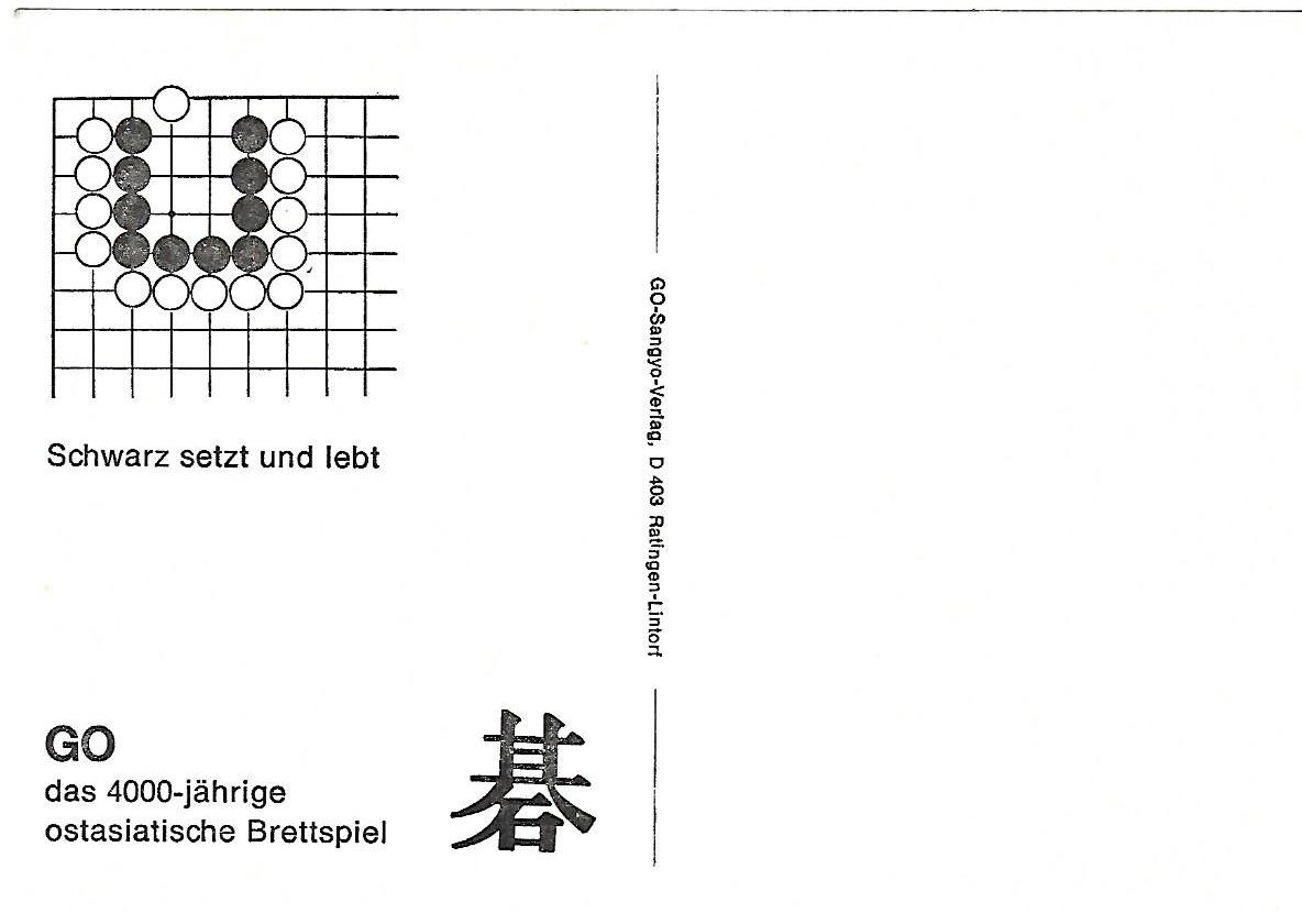 2 schwarz setzt und lebt, go problems sangyo verlag postcards tsumego